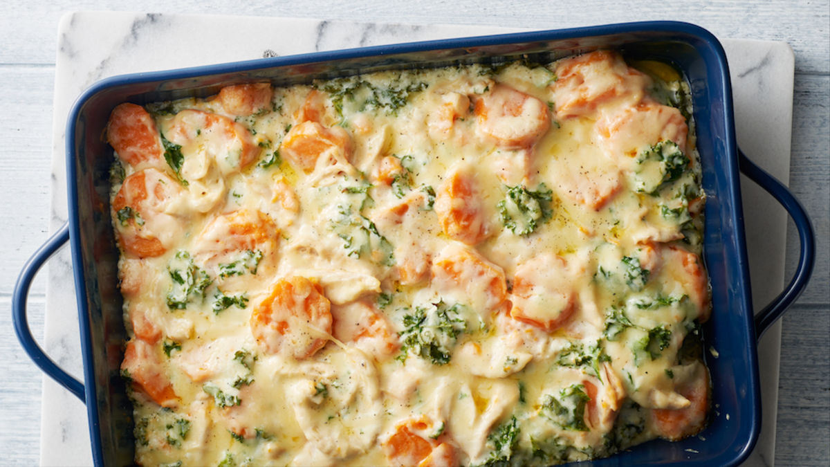 Cheesy Chicken and Sweet Potato Casserole