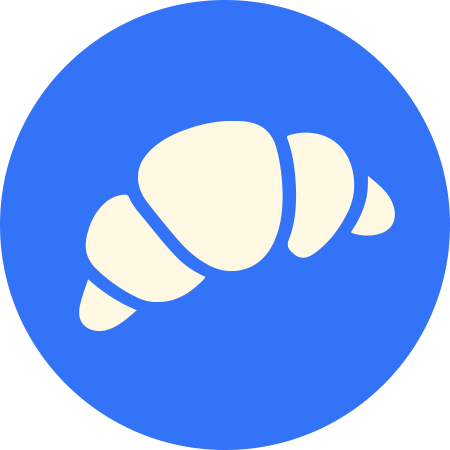 A white croissant in a blue circle